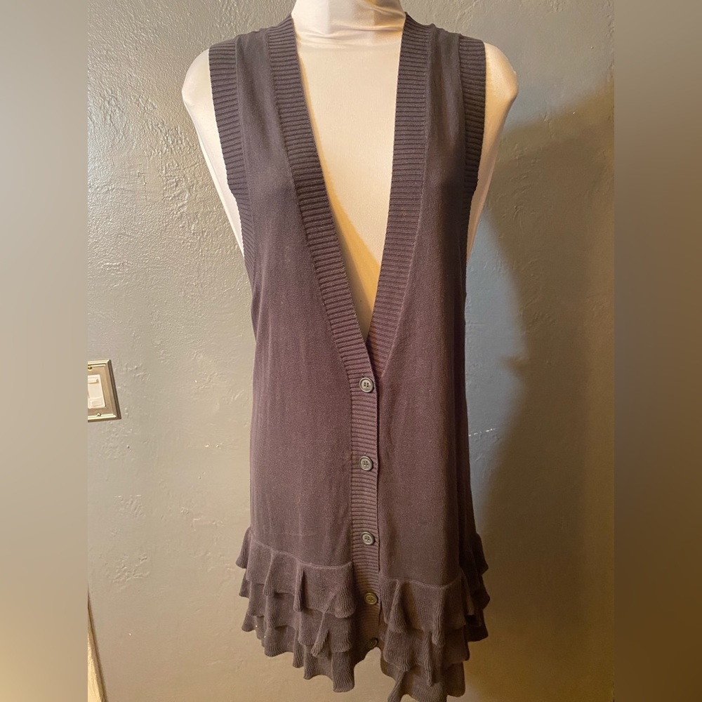 Vintage GO International Taupe Ruffled Sweater Vest